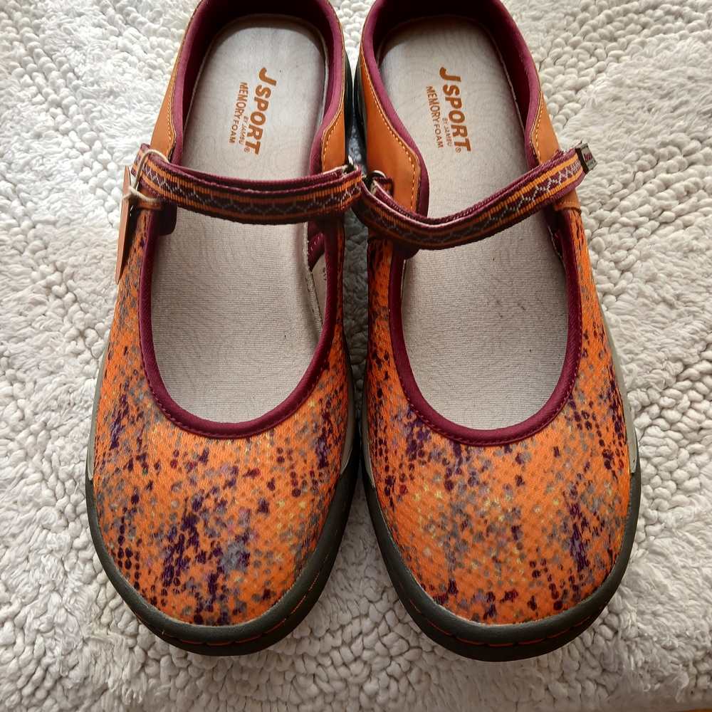 Womens Orange Mary Jane Sport Shoes